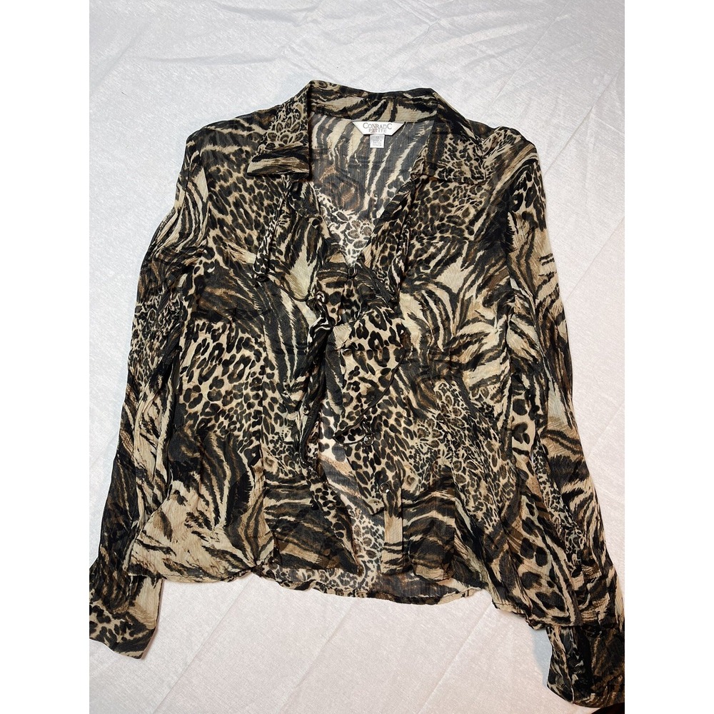 Vintage Conrad C Petite Animal Print Women's Blouse Size 12 Made In Canada